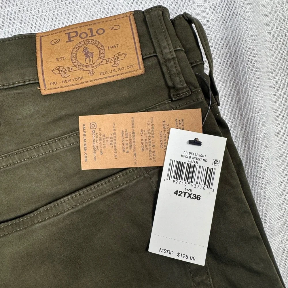 NWT Polo Ralph Lauren Varick Slim Straight Sateen Pant Green 42Tx36 Preppy Fall